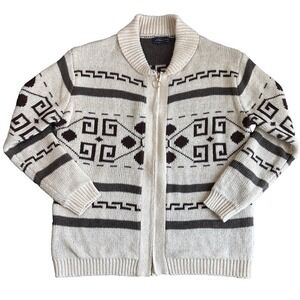 Mens Sinransinya Aztec Pattern Knit Full Zip Shawl Collar Cardigan Sweater XL